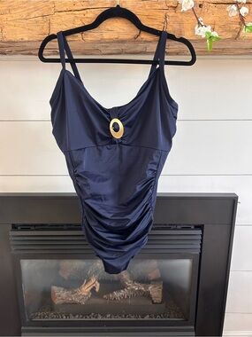 Panache 38G Navy One-Piece Swimsuit with Gold Hardware